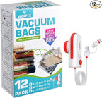 12 Pack Vacuum Travel Bags with Pump for Clothing with USB and TYPE C Pump,Carry-on Size Space Saver vacuum seal bags for clothing Storage Bags for Vacation Cruise（Red）
