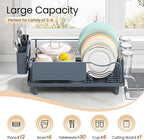 Dish Drying Rack Large Capacity - Stainless Steel Dish Rack for Kitchen Counter with Drain Board, Rustproof Dish Drainer with Auto Drain Spout, Utensil Holder & Glass Holder, Dinnerware Organizer