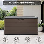 Outdoor Storage Box Waterproof, 100 Gallon Plus Lockable Resin Deck Box Large, Patio Storage Bin for Pool Accessories Cushion Furniture, Garden Tools, UV-Resistant Outside Delivery Brown