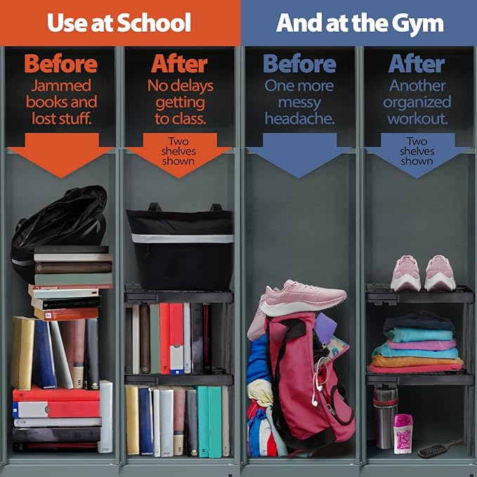 Locker Organizer Shelf， Adjustable Width and Height, Ideal Locker for School, Office, and Gym Lockers (Magenta 2 Pack)