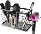FUNKYLEE Hair Tool Organizer, 3 in 1 Metal Hair Dryer Holder Wall Mounted for Flat Iron, Curling Iron, Straightener, Styling Tools Bathroom Storage and Organizer (Black)