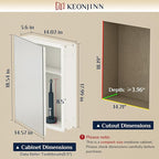 Keonjinn White Medicine Cabinet 14 x 18 Inch, Assembly Required, Medicine Cabinet Mirror for Compact Bathroom, One Shelf Only, Free Adjustable Shelves, Wall Mount or Recessed, Tempered Glass