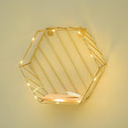 Wall-Mounted Iron Storage Rack Punch-Free Decorative Hexagon Shelf Gold Finish with Hooks for Bathroom and Living Room Organization