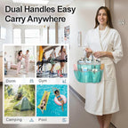 F-color Mesh Shower Caddy Portable with Dividers - Upgrade Deeper 7 Pockets Dorm Room Essentials with S Hook, Shower Bag Basket Tote for Guys Girls College Camping Toiletry Bathroom, Mint Green