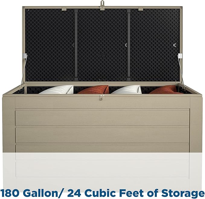 Cosco Outdoor Living 180 Gallon Patio Storage Box, Extra Large, Lockable Lid, Weather-Resistant, Tan/Brown