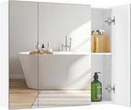 Yaheetech Bathroom Mirror Cabinet with 3 Doors, Wall Mounted Medicine Cabinet with Adjustable Shelf, Storage Cupboard for Living Room, Laundry Room, Mudroom, White