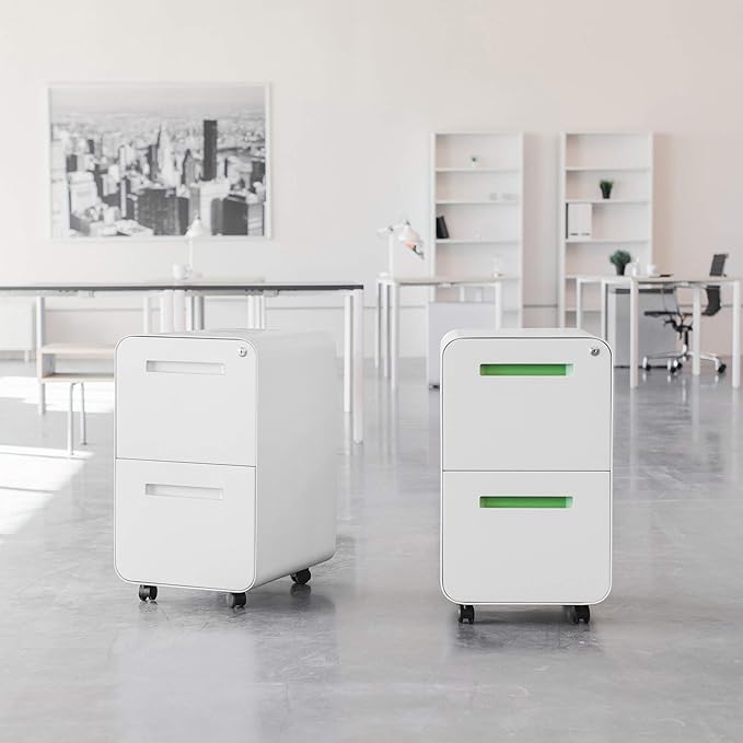 Laura Davidson Furniture Stockpile 2 Drawer Mobile File Cabinet with Lock - Under Desk Metal Filing Cabinet, Legal/Letter File Folders, Wheels and Stationary Feet, Pre-Assembled, Sage Green
