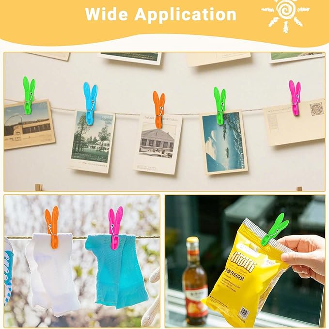 48 Pcs Colorful Plastic Clothes Pins with Clothespin Bag, Clothespins Basket Heavy Duty Laundry Clothes Pins Clips with Springs, Clothes Drying Line Pegs Towel Clips Picture Clips Food Clips