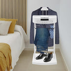 Suit Valet Stand for Men, Freestanding Clothes Stand with Sturdy Base, White Wood Suit Stand for Homes, Offices, Hotels