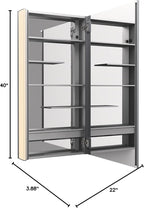 Kohler 81148-SLE-DA1 Maxstow Frameless Medicine Cabinet Mirror with Lights, LED Light, Mirror Door & Staggered Shelves, Rectangular Frame, 22 in. W x 40 in. H