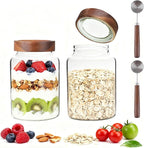 Glass Coffee Jars Spice Jar Round Storage Canister with Wooden Lid Clear Glass Food Jar for Pantry Sugar Tea Coffee Bean Spice Nuts Cookies Bath Salts (1800ml/60oz-2PACK（with spoon)