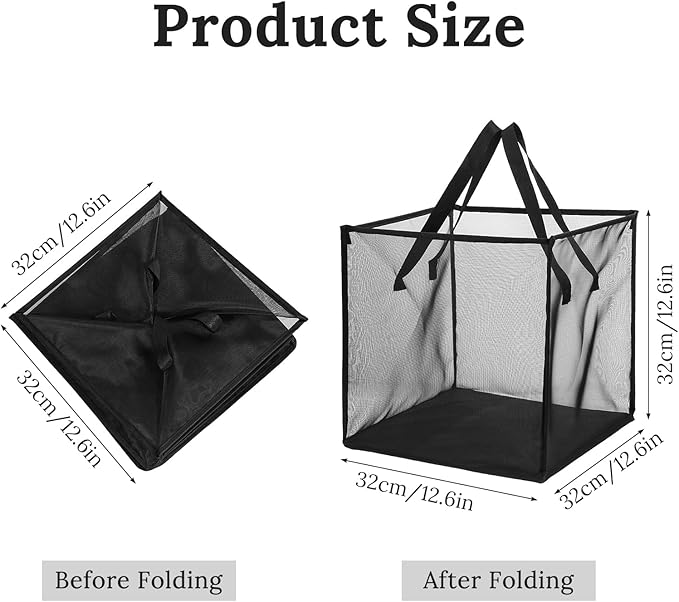 6 Pack Popup Laundry Hamper Collapsible Mesh Laundry Baskets with Handles, Portable Dirty Clothes Baskets Single Layer Foldable Clothes Hamper for Washing Storage, Dorm and Travel Use (Black,13 Inch)