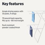 Amazon Basics Foldable Space-Saving 4-Wing Metal Clothes Drying Rack, 61x23.6x49.6 inches, White