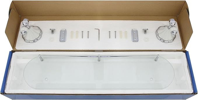 20" Frosted Glass Shelf with Pre-Installed Rail - White Porcelain & Polished Chrome - Flora Series - 5 Year Warrantee
