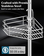 SEIRIONE Corner Shower Caddy Tension Pole, Quick Setup, Rust-Free Bathroom Shower Organizer Corner for Bathtub Shampoo Storage, 4-Tier Adjustable Shelf, Drill Free, Fits 34 to 116 Inch Height, Silver