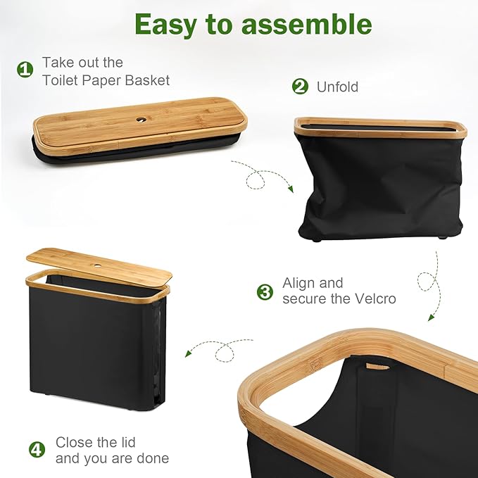 Toilet Paper Basket, Toilet Paper Storage with Lid - Bamboo Toilet Paper Holder, Bathroom Organizer for Toilet Tissue, Free Standing Toilet Paper Storage Bin with Handle