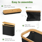 Toilet Paper Basket, Toilet Paper Storage with Lid - Bamboo Toilet Paper Holder, Bathroom Organizer for Toilet Tissue, Free Standing Toilet Paper Storage Bin with Handle