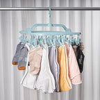 Foldable Clip Hangers with 26 Drying Clips, Underwear Hanger with Clips, Plastic Laundry Clip and Drip Drying Hanger for Socks, Bras, Lingerie, Clothes, Sturdy, Blue
