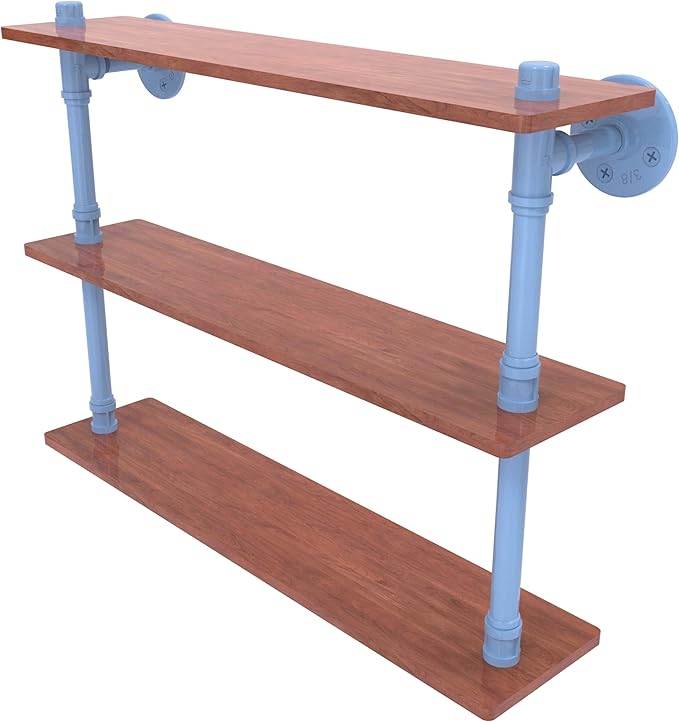 Allied Brass P-490-22-TWS-FTB Pipeline Collection 22 Inch Ironwood Triple Shelf, Flat Troll Blue