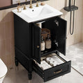 20" Small Bathroom Vanity with Sink,Doors and Drawer,Wood Mid-Century Modern Bathroom Sink Cabinets with Adiustable Foot Pads,for Small Space,Freestanding (Black)