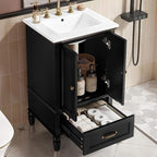 20" Small Bathroom Vanity with Sink,Doors and Drawer,Wood Mid-Century Modern Bathroom Sink Cabinets with Adiustable Foot Pads,for Small Space,Freestanding (Black)