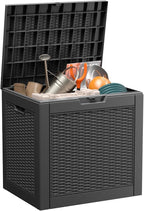 ROJIK 39 Gallon Outdoor Storage Box,Deck Box - Waterproof Patio Furniture, Garden Tools, Cushions, Pool Accessories Storage Bench with Lockable Lid and Side Handles (Black)
