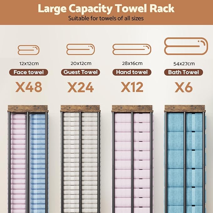 Towel Racks for Bathroom Wall Mounted, Upgraded Bathroom Towel Holder Bath Storage Rack for Rolled Towel, Small Towels, Folded Towels, Rustic Organizer Rack with Shelf, 34Inch