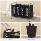 STORAGE MANIAC Laundry Sorter 4 Section, 47.8 Gal (181 L) Laundry Hamper with Wheels, Clothes Divider Basket Sorter, Clothes Separator Hamper Cart with Wheels and Removable Bags, Label Black