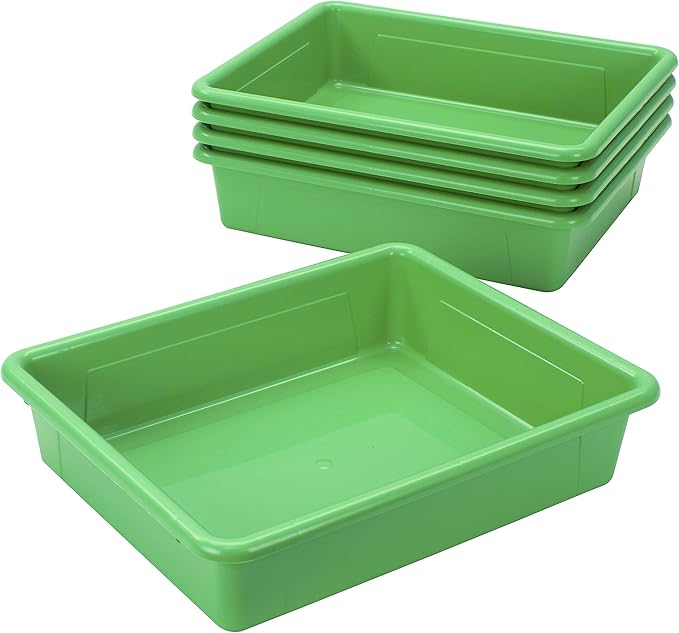 Storex Letter Size Flat Storage Tray – Organizer Bin for Classroom, Office and Home, Green, 5-Pack (62520A05C)
