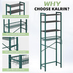 Over-The-Toilet Storage Rack, 4-Tier Bathroom Organizer Shelf Over Toilet with Adjustable Shelf and Basket, Freestanding Space Saver Bathroom Shelves Above Toilet for Room (Green- Black)