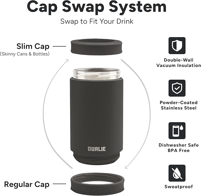 DUALIE 3 in 1 Insulated Can Cooler - 15+ Colors - Universal Size for 12 oz Cans, Slim Cans, and Bottles