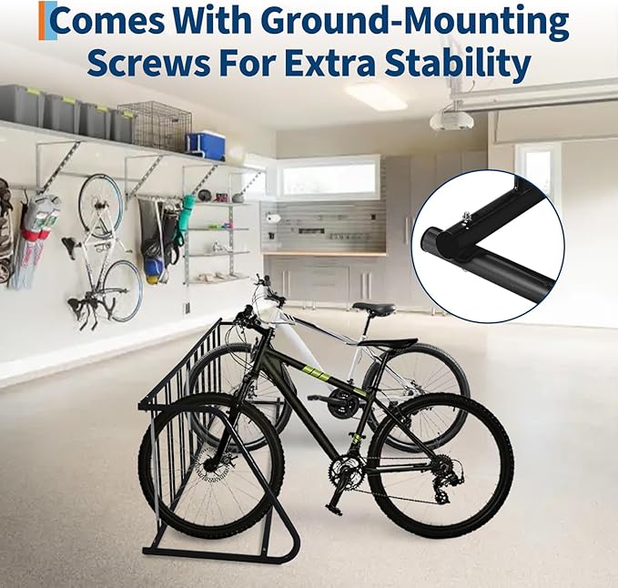 Single Side 9 Bike Floor Rack 110 Inch Length Freestanding Bicycle Parking Stand In Ground Grid Design For Garages Streets Yards And Bike Events Heavy Duty Storage (Black, Single Side 9 Bike)