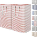 Lifewit 2 Pack Laundry Basket 80L Each, Collapsible Clothes Hamper with Reinforced Handles, Freestanding Waterproof Design for Bedroom and Laundry Room, Pink 160L Total