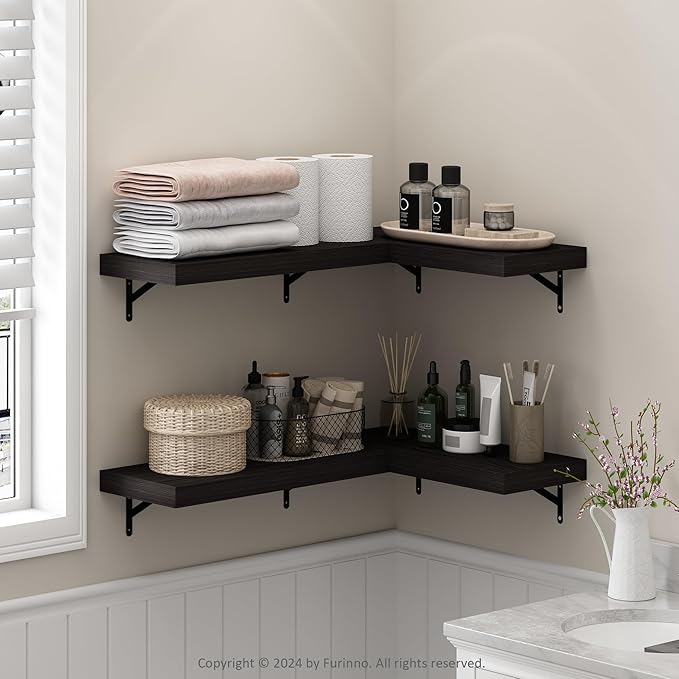 Furinno Tanna Floating Shelves for Wall Set of 4, 22-Inch Bathroom Wall Shelf, Wall Mounted Shelf, for Bathroom Organizers and Storage, Living Room, Tobacco Oak