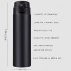 Vacuum Insulated Bottle Thermal Water Bottle Travel Coffee Mug with Safety Buckle Lid Stainless Steel Leak Proof Tumbler Water Flask 15.2 Oz/450ml(Black)