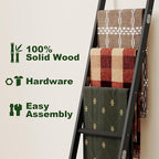 Bamboo Towel Rack 6-Tier Blanket Ladder for Living Room, Bedroom, Bathroom Space-Saving Decorative Ladder for Quilts, Towels and More Black