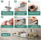 3 Pack 20 Inch Glass Bathroom Shelves for Wall, Wall Mount Glass Shelves with Stainless Steel Rail, Modern Floating Bathroom Shelf Organizer, Rectangular Room Decor for Sink, Over Toilet