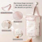 MIUPOO Toilet Paper Storage Bag,Reusable Roll Tissue Organizer,Large Capacity Toilet Paper Organizer,Free Standing Bathroom Set,Pink and Beige,2 Pieces. (2, Pink and Beige)