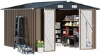 COMHOMA Shed Outdoor Storage Shed Metal,Lockable Doors Tool Sheds with Sloping Roof,Steel Garden Shed with Air Vent for Backyard,Patio,Lawn,Poolside (Brown, 10'x12')