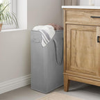Chrislley 25-Inches Slim Laundry Hamper 60L Narrow Laundry Basket with Handle Foldable Dirty Clothes Portable Skinny Hamper Organizer Storage Bins (Grey)