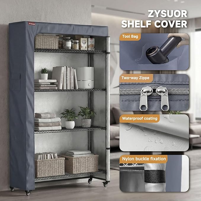Wire Shelf Cover, 48" W x 18" D x 72" H, 600D Heavy Duty Waterproof Shelving Cover with Interior Nylon Straps, Dustproof Metal Rack Protector for Kitchen Pantry & Laundry Room