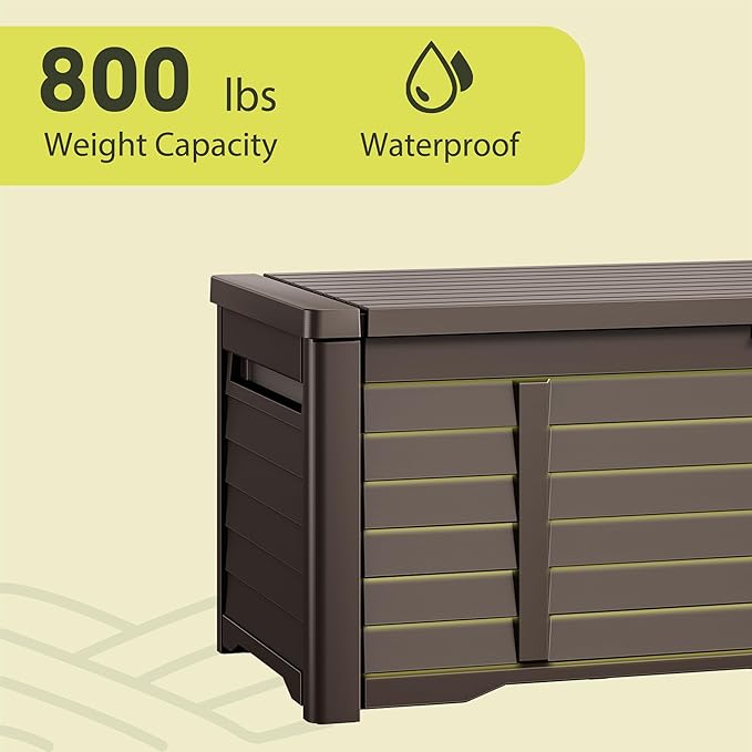 YITAHOME 150 Gallon Large Outdoor Storage Deck Box, Waterproof Cushion Storage Bench with Lockable Lid for Patio, Pool Supplies, Garden Tools, Resin, Dark Brown