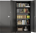 Greenvelly Metal Garage Storage Cabinet with Doors and Adjustable Shelves,72" Black Steel Lockable File Cabinet for Home Office,Garage,School(36" W x 18" D)