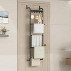 5 Tier Over The Door Towel Racks for Bathroom Wet Towel Drying Rack Clothing Storage Holder with Hooks (Black, 5 Tier)