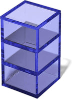OfficeGoods 3-Tier Stackable Acrylic Holder- Stylish Desk Organizer and Storage for Office or Home – Transparent Square Design, Blue with Silver Metal Base