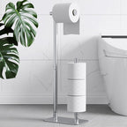 Kitsure Toilet Paper Holder Free Standing - Large Capacity Toilet Paper Holder for 4 Rolls, Rustproof Toilet Paper Stand with Non-Slip Stable Base, Silver, Medium