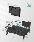 SONGMICS Dish Drying Rack, Kitchen Dish Rack with Drainboard, 360° Rotatable and Extendable Spout, with Cutlery Holder, (12.2-22) x 16.5 x 7.9 Inches, Ink Black UKCS552B01