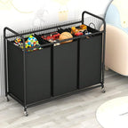 3-Bag Laundry Sorter Cart with Rolling Lockable Wheels, Removable Bags, 32.68 x 15.75 x 33.46 in, Black, Beige and Grey (Black)