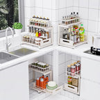 Under Sink Organizer, Heavy Duty Metal Pull Out Cabinet Organizer Slide Out Sink Shelf Organizer Height Adjustable, Multi-Purpose Storage Shelf for Kitchen Bathroom(Sand,1Pack)
