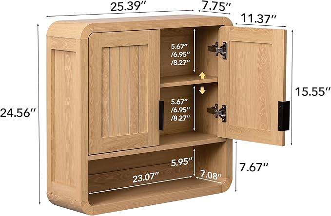 Premium Bathroom Wall Cabinet, Engineered Wood Medicine Cabinet with Soft-Close Doors & Child-Safe Rounded Edges, Modern Farmhouse Storage Organizer for Laundry, Kitchen